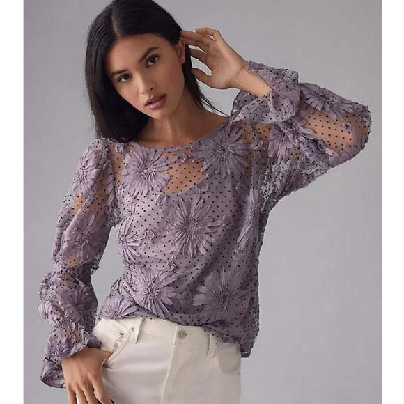 NWT sz XL 10-12 Polka Dot Floral blouse - Picture 3 of 13